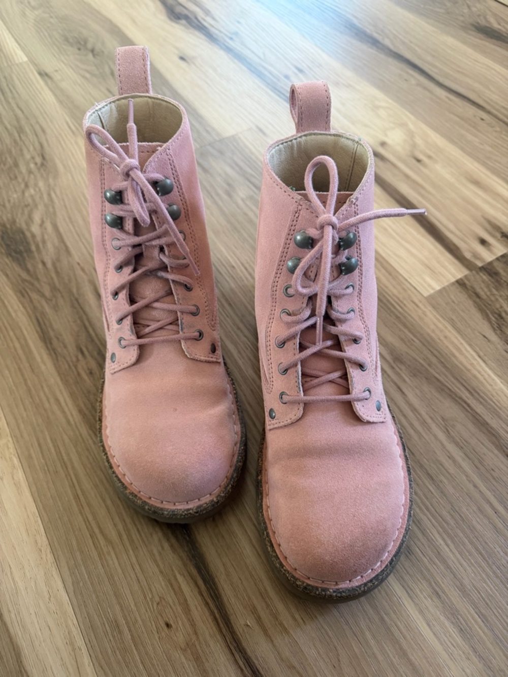 RARE Birkenstock Bryson Lace-Up Combat Boots in Soft Pink Suede 38 - Picture 3 of 10